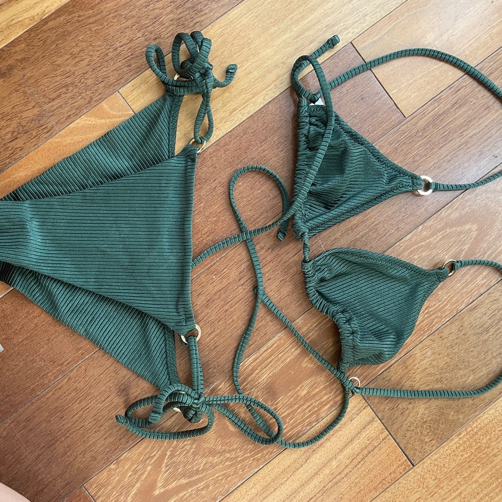 Aerie Green and Red Bikini Set with Tie Details